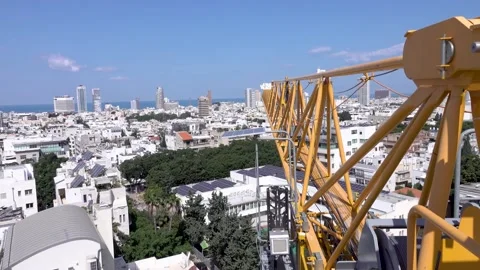 Crane construction work, View of Tel Aviv, Crane in motion 스톡 동영상 196976266