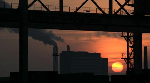 Crane container industry. time lapse at sunset Stock-Footage 33793244