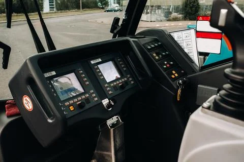Crane control panel in the driver's cab of a car crane Fotos de archivo