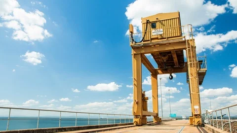 Crane on the dam gate. Stock Footage 111110521