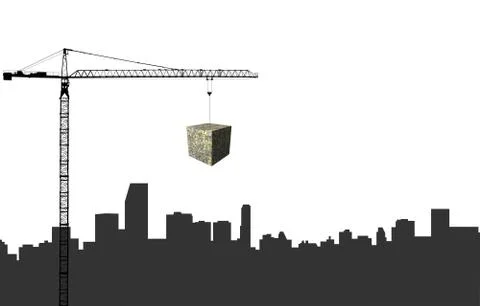 Crane with dollar cube and miami skyline illustration Ilustración de archivo