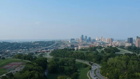 Crane Down KC Skyline View Video stock 102477626