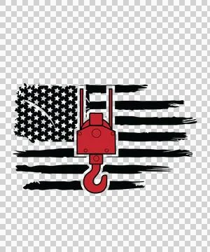 Crane Flag Hook Grunge stripes stars black white Stock Illustration