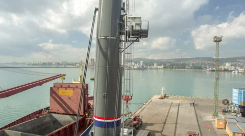 Crane flight in harbor, shipyard 動画素材 52382335