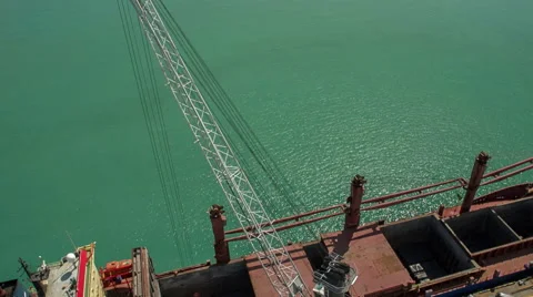 Crane flight in harbor, shipyard with ship 스톡 동영상 52382297