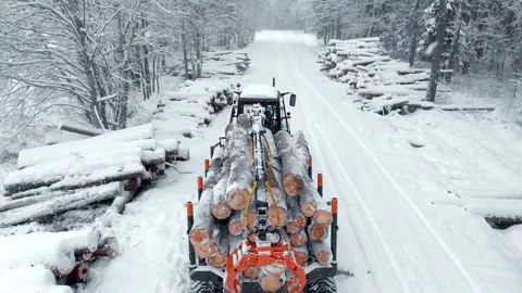 The crane is folded after the logs are fully loaded into the trailer Stock Footage 169548584