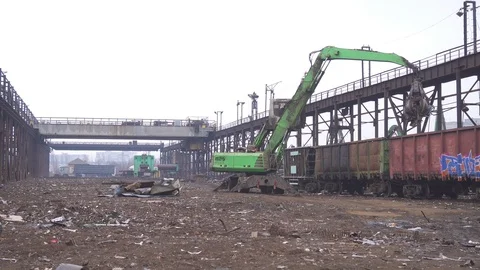 Crane grabber Loading Recycling Steel, Recycling, Stock Footage 104300529