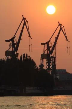 Crane hamburg harbor Stock Photos