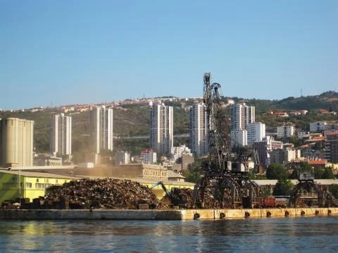 Crane in harbor Foto stock