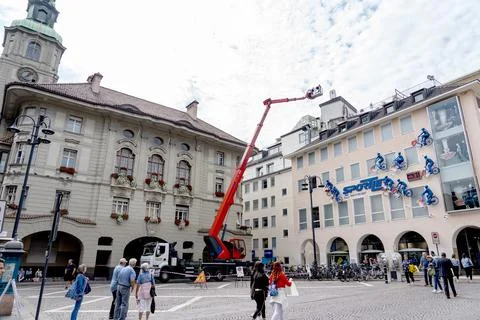 Crane for heavy lifting Working Construction Site in Europe. Stock Photos