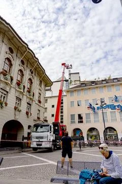 Crane for heavy lifting Working Construction Site in Europe. Stock Photos