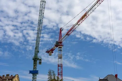 Crane for heavy lifting Working Construction Site in Europe. Stock Photos