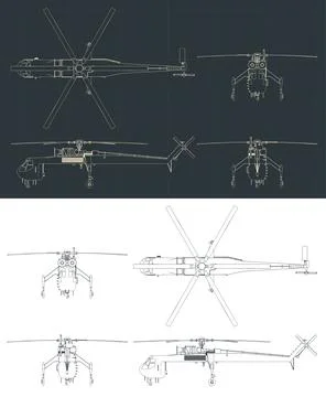 Crane helicopter blueprints Stock Illustration