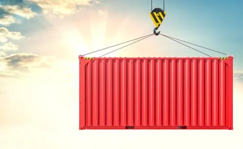 Crane hook and cargo container on sky background Stock Illustration