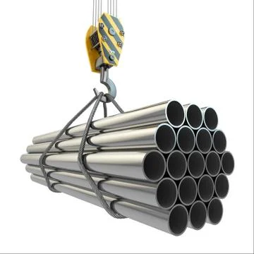 Crane hook and pipes. 3d Stock Illustration