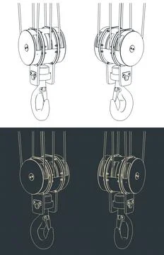 Crane hook block blueprints illustrations Illustrazione stock
