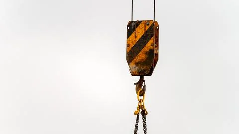 Crane hook close-up. Building area, construction of houses, developer Foto stock