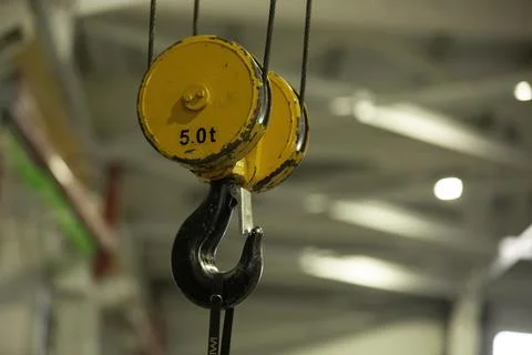 Crane hook on a construction site Stock Photos