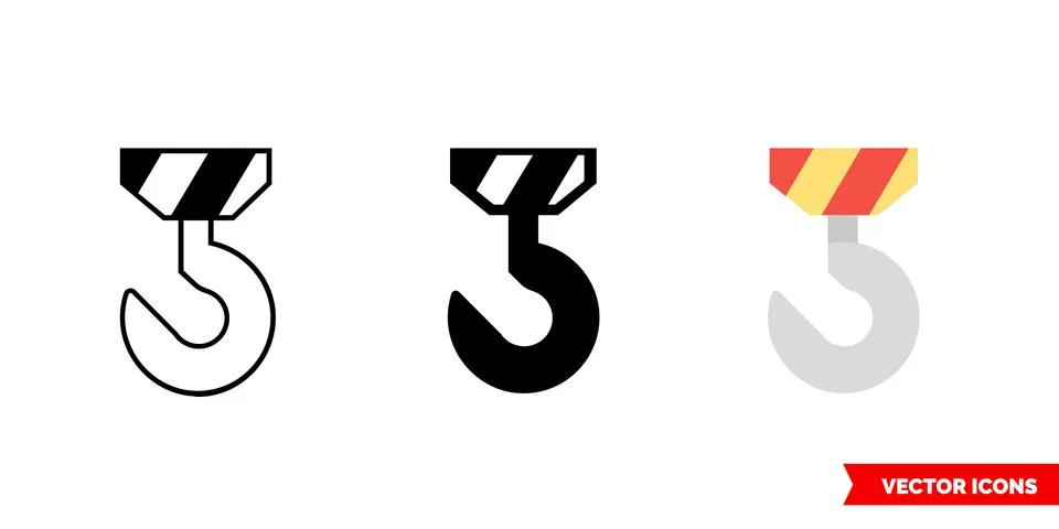 Crane hook icon of 3 types. Isolated vector sign symbol. Stock Illustration