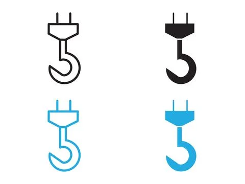 Crane hook icon black and white vector outline sign Stock Illustration