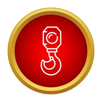 Crane hook icon on red button construction tool Stock Illustration