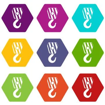 Crane hook icon set color hexahedron Stock Illustration