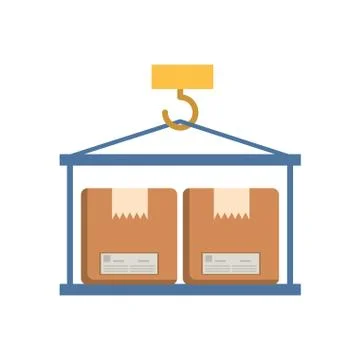 Crane hook lifting boxes cartons Stock Illustration