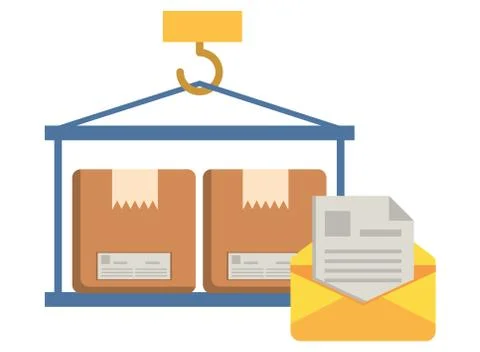 Crane hook lifting boxes cartons Stock Illustration