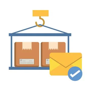 Crane hook lifting boxes cartons Stock Illustration