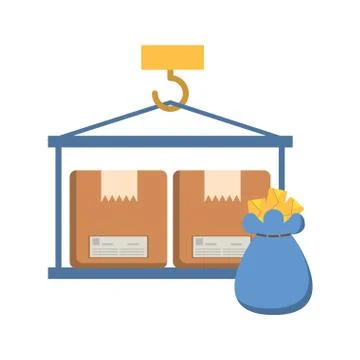 Crane hook lifting boxes cartons Stock Illustration