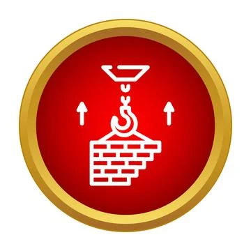 Crane hook lifting brick wall icon concept Stock Illustration