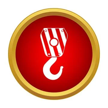 Crane hook lifting equipment icon on red circle Stock Illustration