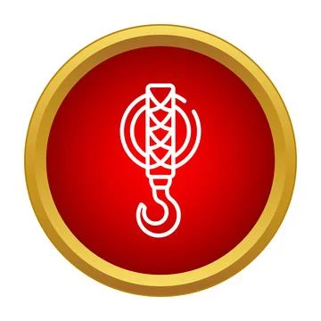 Crane hook lifting equipment icon on red background Stock Illustration