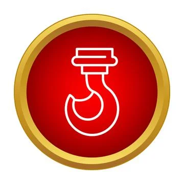 Crane hook lifting equipment icon on red button Stock Illustration