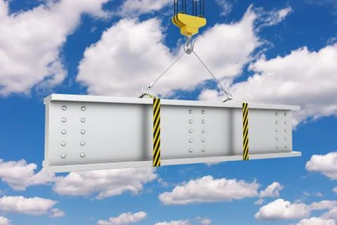 Crane Hook Lifting of Steel Beam. 3d Rendering Stockillustratie