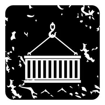 Crane hook lifts container icon, grunge style Stock Illustration
