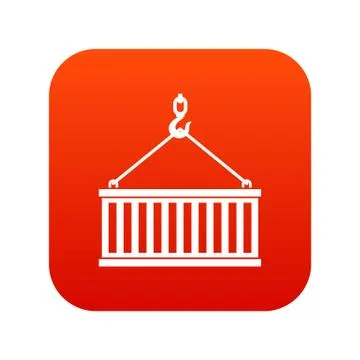 Crane hook lifts container icon digital red Stock Illustration