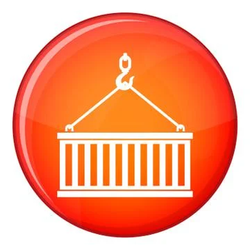 Crane hook lifts container icon, flat style Stock Illustration