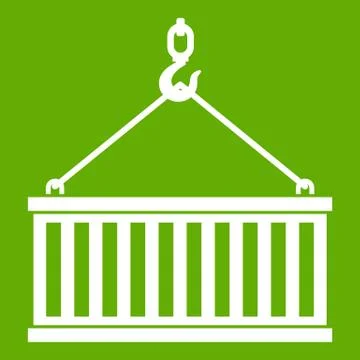 Crane hook lifts container icon green Stock Illustration