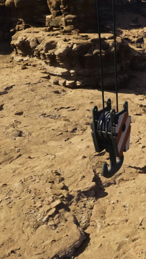 Crane hook lowering on a rocky surface at a construction site during the day Stock Footage 331759090