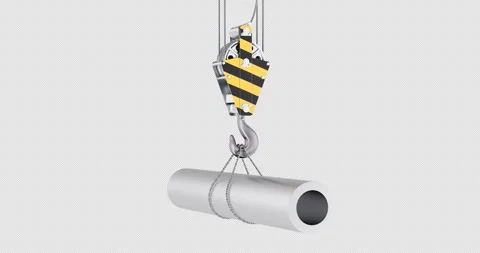 Crane hook rotation with steel pipe. 3D animation on transparent background Stock Footage 307120329
