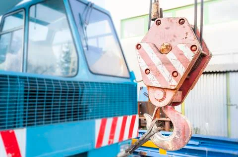 Crane hook with steel cable Foto stock
