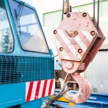 Crane hook with steel cable Stock Photos