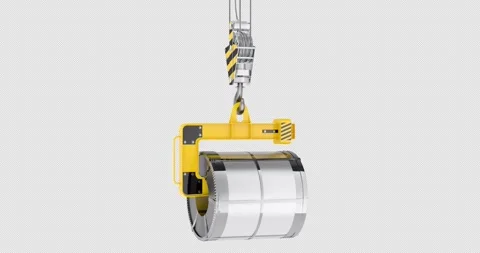 Crane hook with steel coil. 3D animation on transparent background Stock Footage 307120390