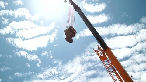 The crane hook suspended in nothingness. About transport, labor, metal Stock Footage 71095694