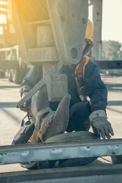 Crane hook with worker Stock Photos