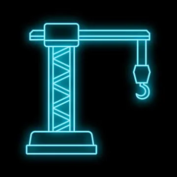 Crane icon glowing with neon light for construction Stock Illustration