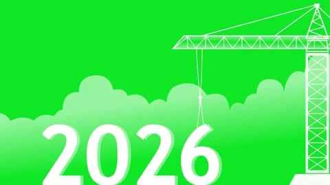 Crane lifting 6 to complete 2026 at sunset animation, Concept animation for.. 스톡 동영상 328216253
