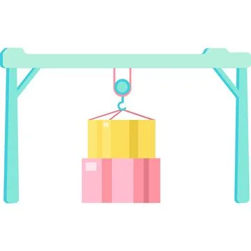 Crane lifting and loading parcel box vector icon Stock Illustration