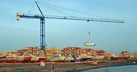 Crane lifting a boat  Stock Footage 68193948